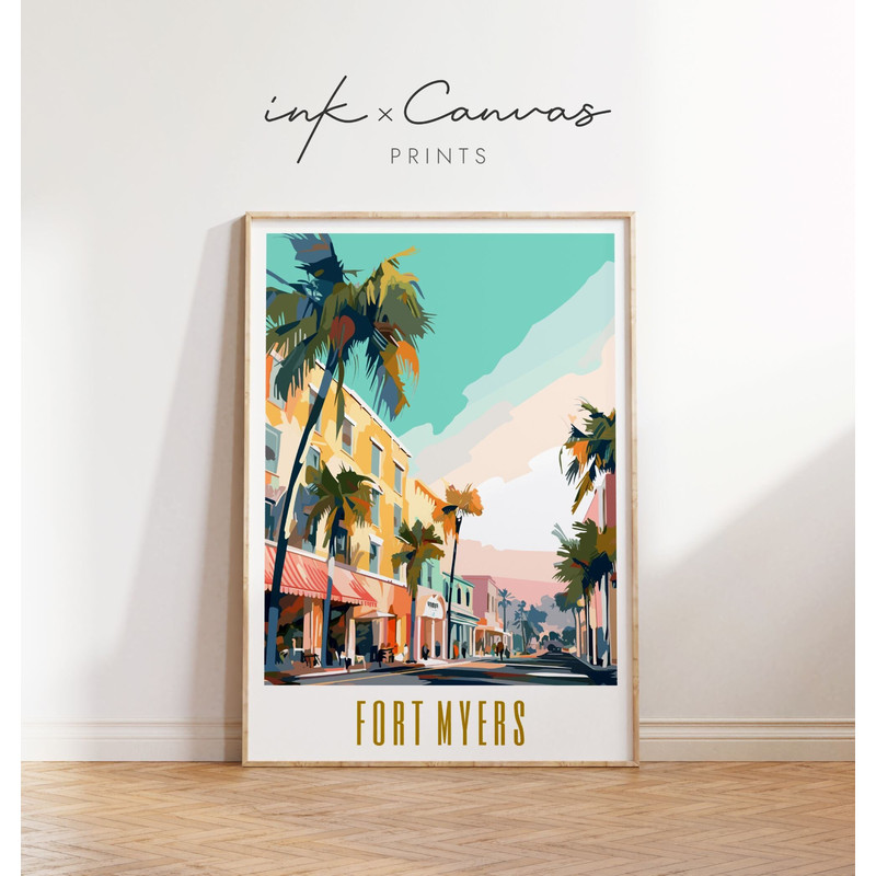 Fort Myers Travel Poster Retro Wall Art Florida Travel Poster FL Printable Wall Decor Vintage US Cities Prints Mid Century Digital Download.jpg