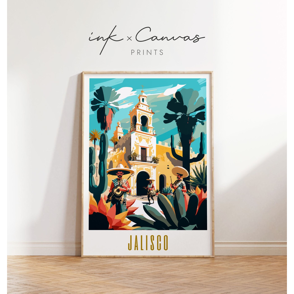 Jalisco Travel Poster Mexican Art Print Mexico Art Mariachi Print Maximal Decor Mid Century Modern Wall Art Eclectic Decor Digital Download.jpg