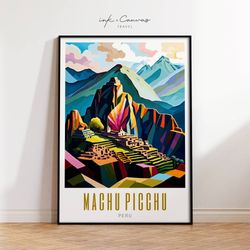 machu picchu peru travel poster peru wall art maximal decor mid century modern wall art peruvian art latin american artw