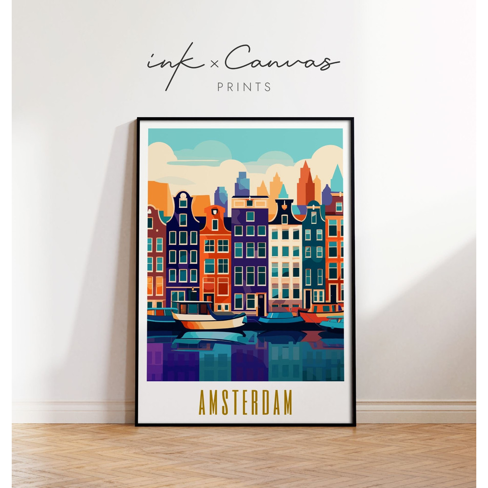 Amsterdam Travel Poster Retro Wall Art Netherlands Travel Print Europe Poster Printable Vintage Wall Decor World City Print Digital Download.jpg