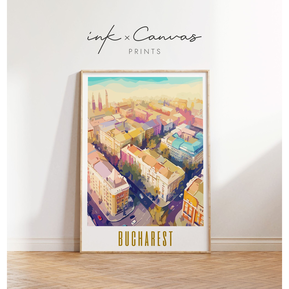 Bucharest Travel Poster Retro Wall Art Romania Travel Poster Printable Wall Decor Vintage European Cities Print Mid Century Digital Download.jpg
