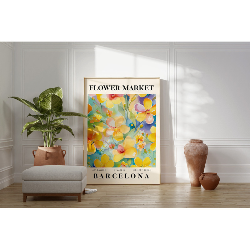 Barcelona Abstract Flower Market Print, Colourful Plant Art, Modern Gallery Wall Art, Floral Poster, Gift For Friend, Living Room, Bedroom.jpg