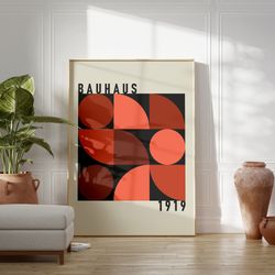 bauhaus poster print, beige exhibition poster, mid century modern art decor, orange abstract vintage minimalist retro wa
