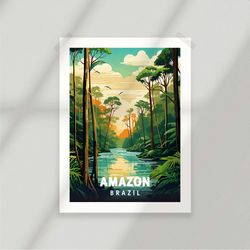 amazon river forest jungle brazil - poster - minimalist nature poster - travel print - nature wall art