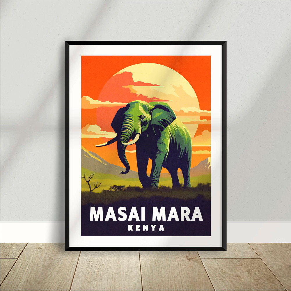 Masai Mara - Elephant - Kenya - Safari - Poster - Minimalist Nature Poster - Travel Print - Nature Wall Art.jpg