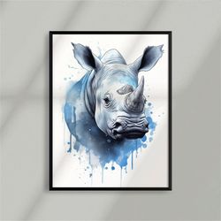 rhinoceros - safari - africa - wall art - print - watercolor - home deco - poster - digital - high quality