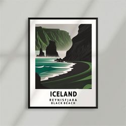 vik black beach in iceland - landscape - poster - minimalist nature poster - travel print - nature wall art