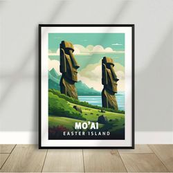 easter island - chile - statues - moai - national park poster - minimalist nature poster - travel print - wall art
