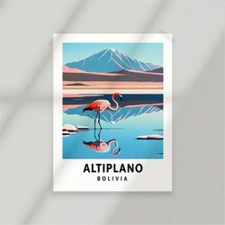 altiplano bolivia uyuni national park poster - flamingo - minimalist nature poster - travel print - nature wall art