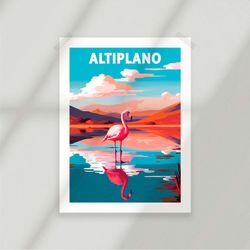 altiplano bolivia uyuni national park poster - flamingo - minimalist nature poster - travel print - nature wall art-1