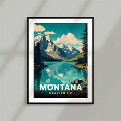 glacier national park montana goose lake st mary - poster - minimalist nature poster - travel print - nature wall art