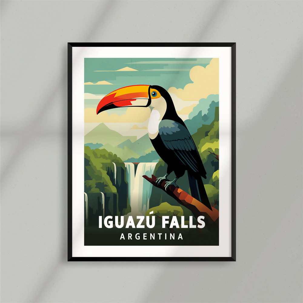 Waterfalls Iguazu Brazil Argentina - Tucan - Landscape - Minimalist Nature Poster - Travel Print - Wall Art ( 2 versions ).jpg