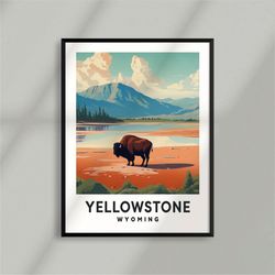 bisons buffalos in wyoming - yellowstone - usa - midwest - poster - minimalist nature poster - travel print - nature wal