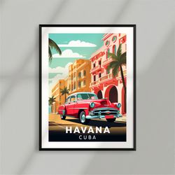 havana - cuba - old car - poster - minimalist nature poster - travel print - nature wall art - illustration vintage - di