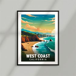 west coast of california - west coast usa - pacific ocean - poster - minimalist nature poster - travel print - nature wa