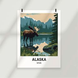 alaska moose - usa - united states - national park poster - minimalist nature poster - travel print - nature wall art -