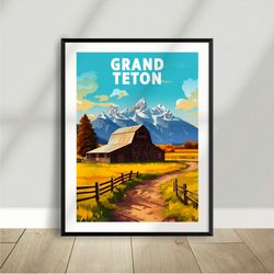 old barn wood hut in grand teton - mountains - national park poster - minimalist nature poster - travel print - nature w