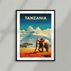 tanzania - national park - africa - kilimandjaro - elephant - poster - minimalist nature poster - travel print - nature