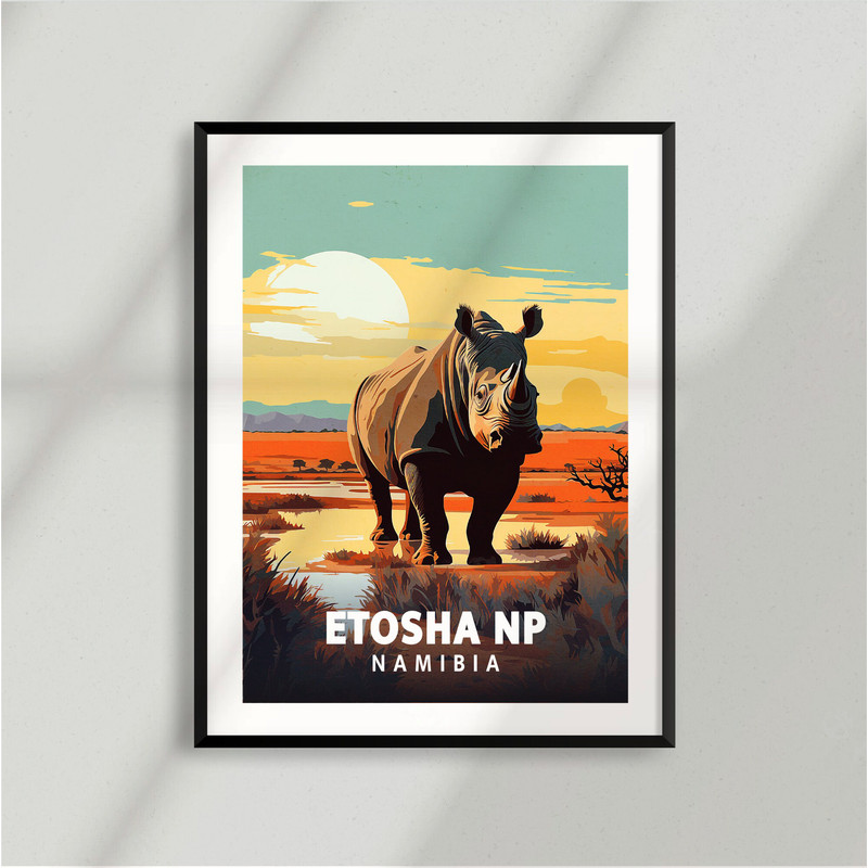 Rhino Etosha Namibia Safari South Africa - Poster - Minimalist Nature Poster - Travel Print - Nature Wall Art (2 designs included).jpg