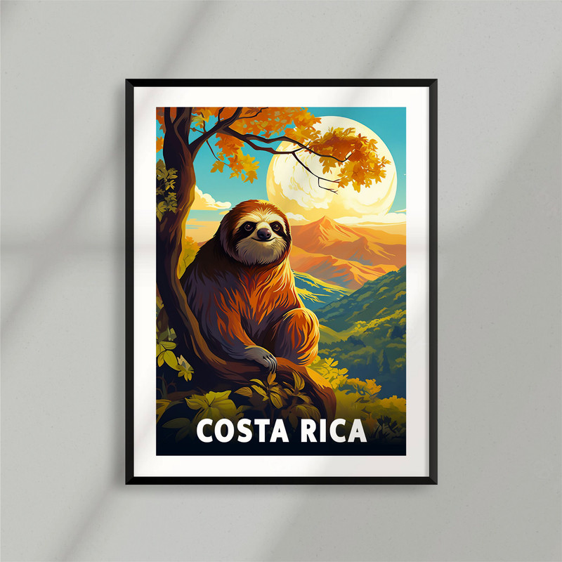Costa Rica - Monteverde - Arenal - Volcano - Sloth - National Park Poster - Minimalist Nature Poster - Travel Print - Nature Wall Art.jpg