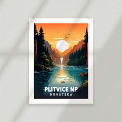 waterfalls in forest - plitvice - hrvatska - croatia - landscape - poster - minimalist nature poster - travel print - na