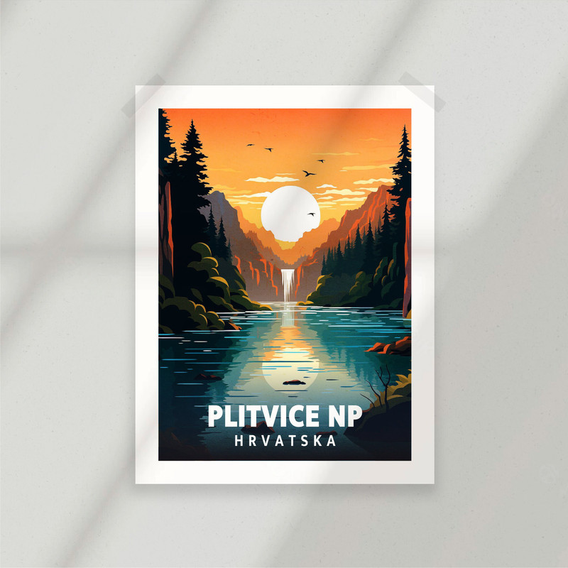 Waterfalls in Forest - Plitvice - Hrvatska - Croatia - Landscape - Poster - Minimalist Nature Poster - Travel Print - Nature Wall Art.jpg