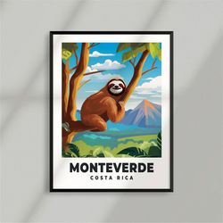 costa rica - monteverde - arenal - volcano - sloth - national park poster - minimalist nature poster - travel print - na