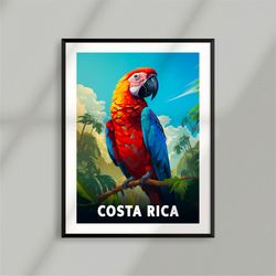 costa rica - monteverde - arenal - volcano - parrot - national park poster - minimalist nature poster - travel print - n