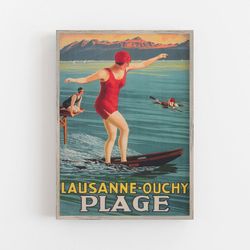 switzerland wall art, vintage wall art, standup paddle board, summer wall art