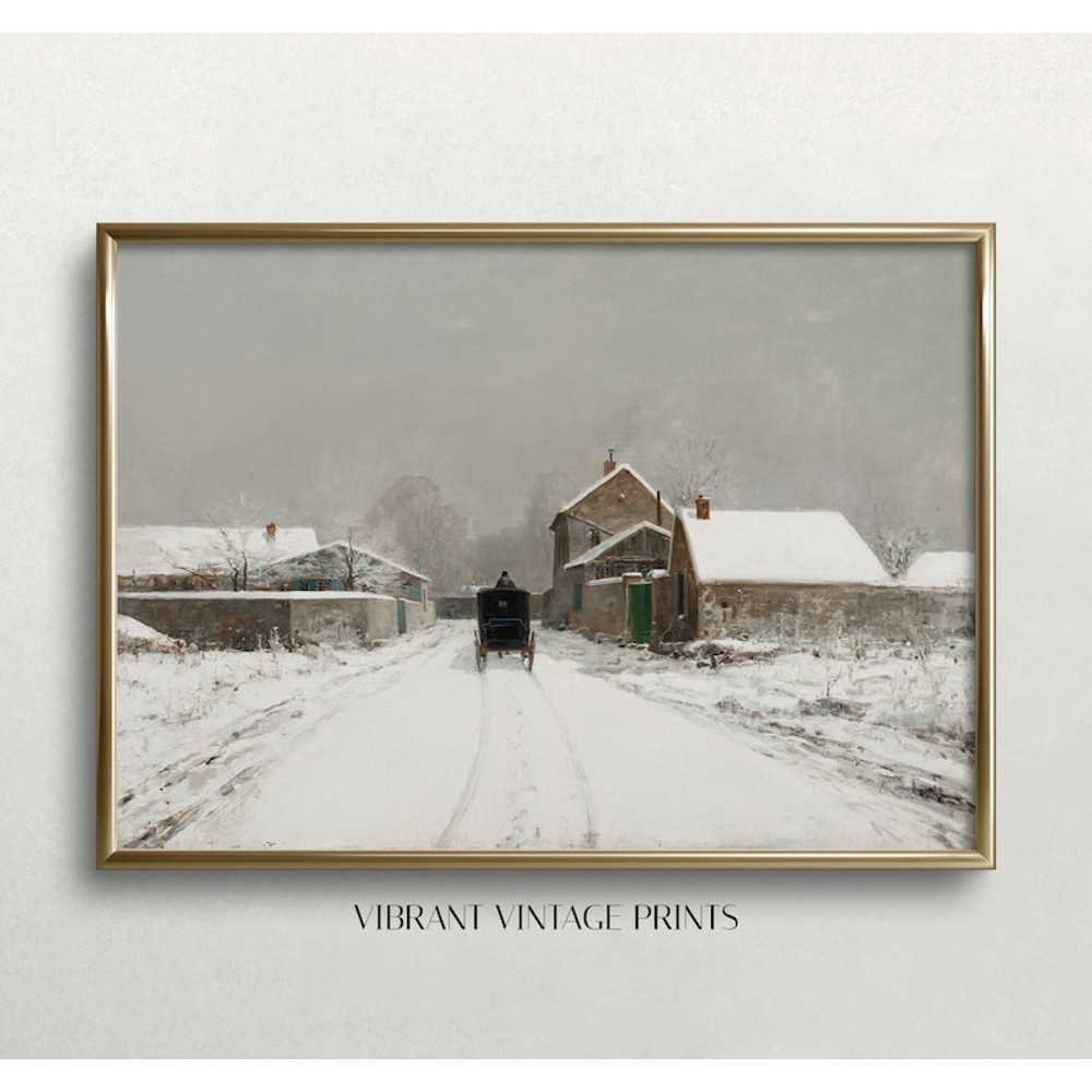 Winter Landscape Art, Vintage Wall Art, Muted Landscape, Rustic Antique Wall Decor.jpg