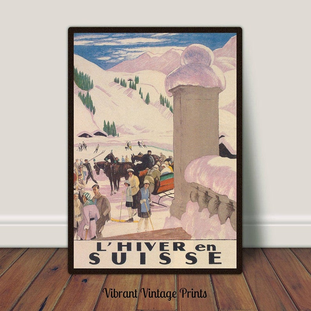Switzerland Wall Art, Vintage Wall Art, Switzerland Travel Print, Winter Wall Decor.jpg