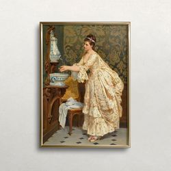 woman portrait vintage wall art bathroom wall art muted neutral colors antique decor