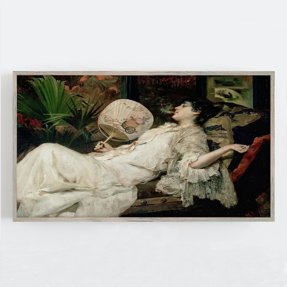 Samsung Frame TV Art, Vintage Wall Art, Woman with Fan, Victorian Woman, Muted Neutral Decor.jpg