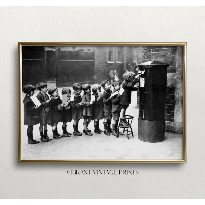 Vintage Christmas Art, Black and White Art, Letters to Santa, Old Photo, Children at Mailbox.jpg