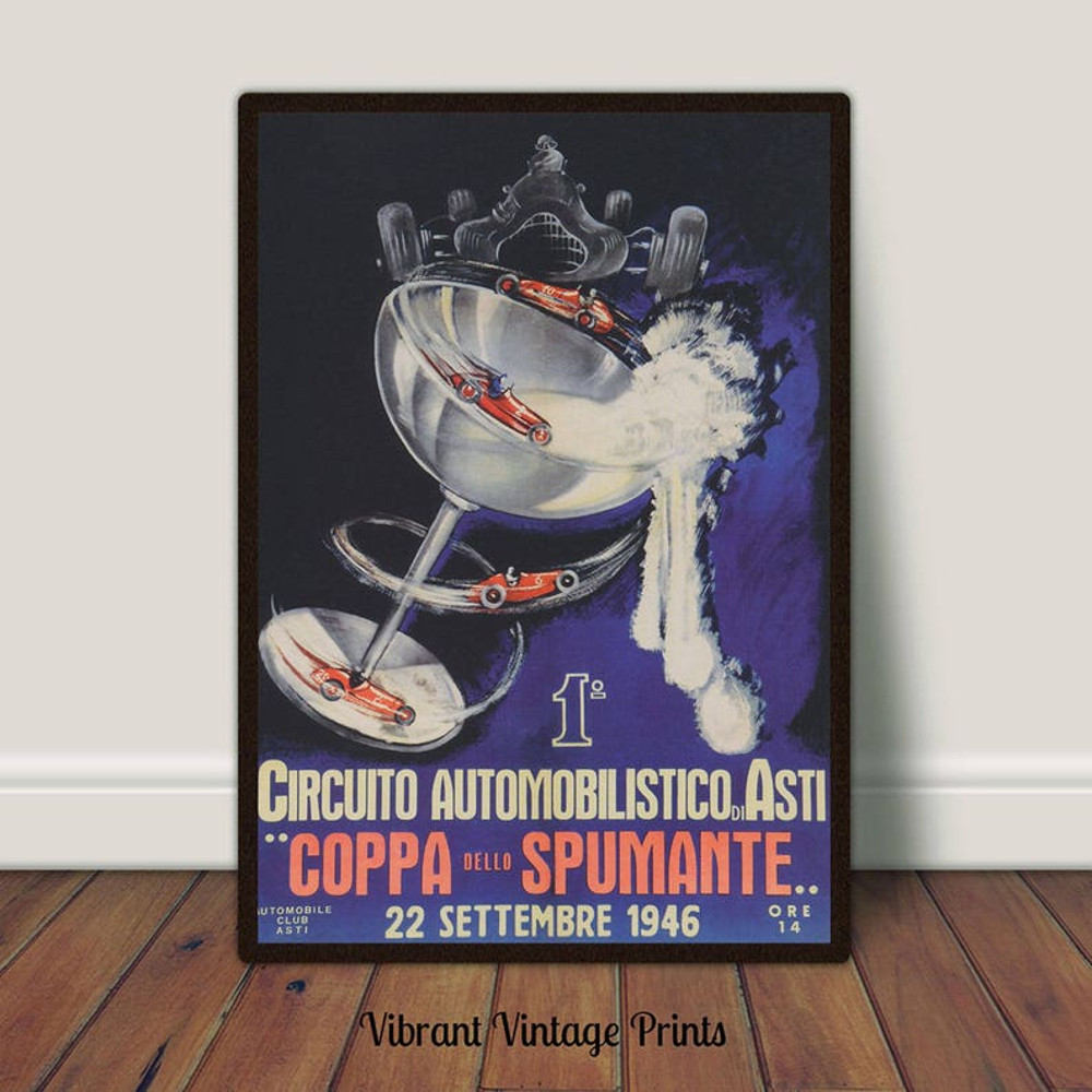 Vintage Wall Art, Sports Print, Car Race, Champagne Glass Art, Whimsical Wall Art, Italy Art.jpg