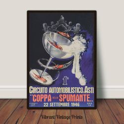 vintage wall art, sports print, car race, champagne glass art, whimsical wall art, italy art