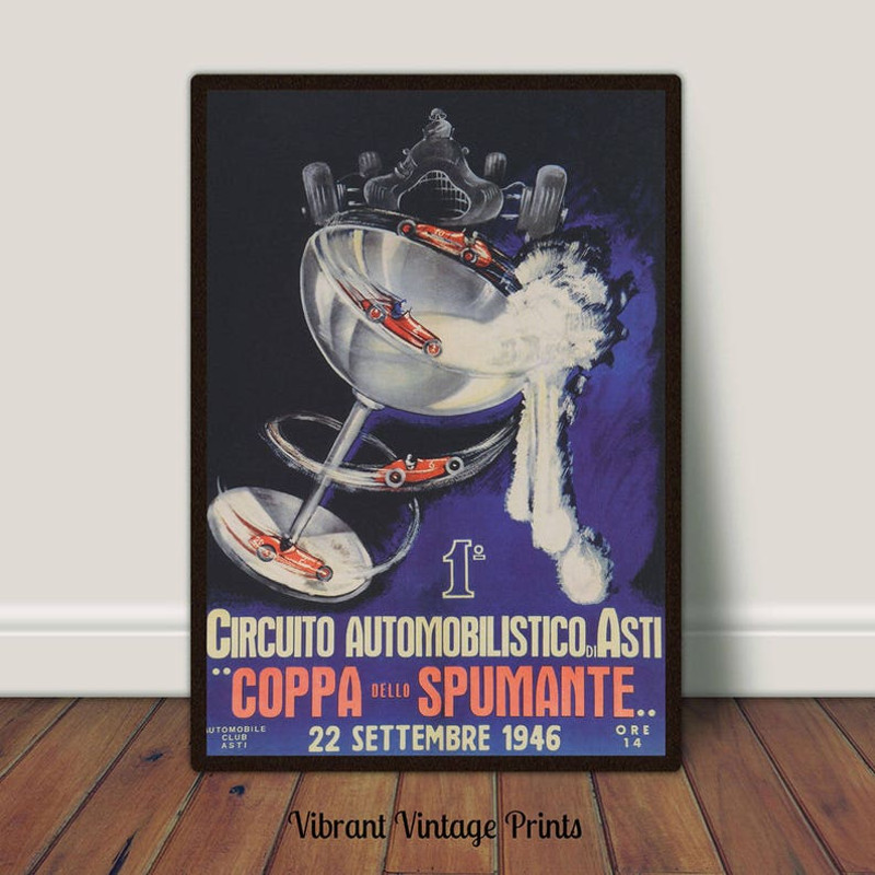Vintage Wall Art, Sports Print, Car Race, Champagne Glass Art, Whimsical Wall Art, Italy Art.jpg