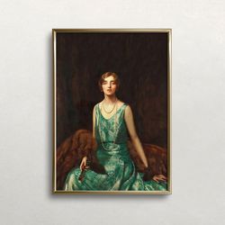 woman portrait art vintage wall art dark moody wall decor dark aesthetic emerald green color