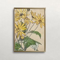 yellow flowers wall art, vintage wall art, floral wall art, eclectic wall art, feminine wall art