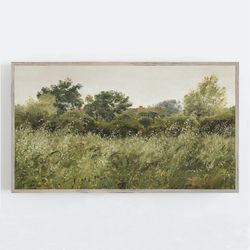 samsung frame tv art, vintage wall art, landscape painting, modern farmhouse decor, oat field art