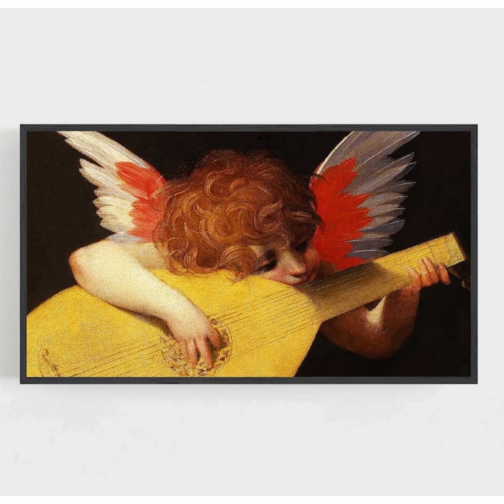 Samsung Frame TV Art, Cherub Playing Lute Art, Christmas Wall Art, Angel and Guitar, Vintage Wall Art.jpg