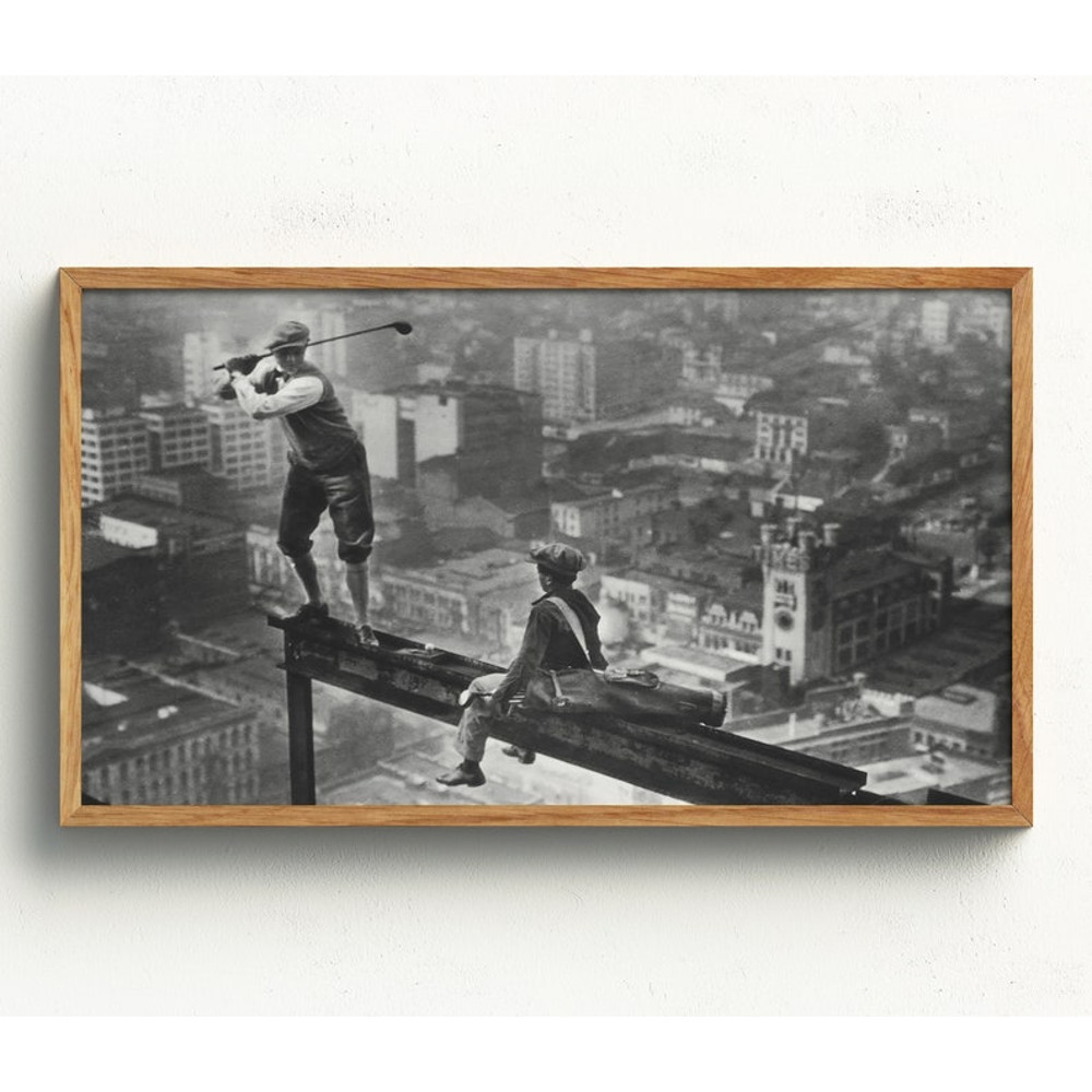 Samsung Frame TV Art, Golf on Skyscraper, Black and White, Vintage Wall Art, Golf Wall Art, Funny Art.jpg