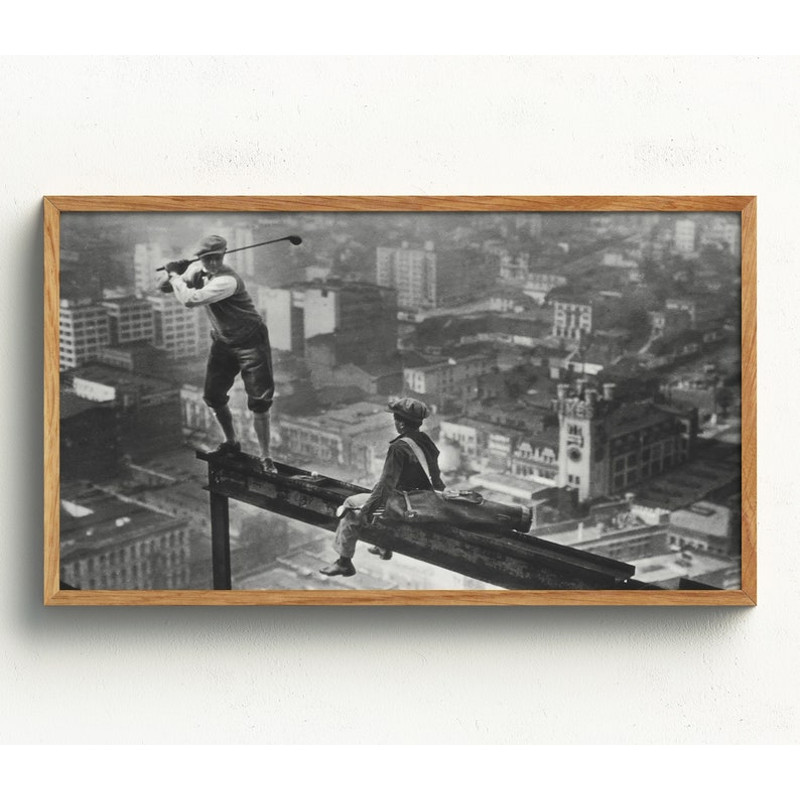 Samsung Frame TV Art, Golf on Skyscraper, Black and White, Vintage Wall Art, Golf Wall Art, Funny Art.jpg