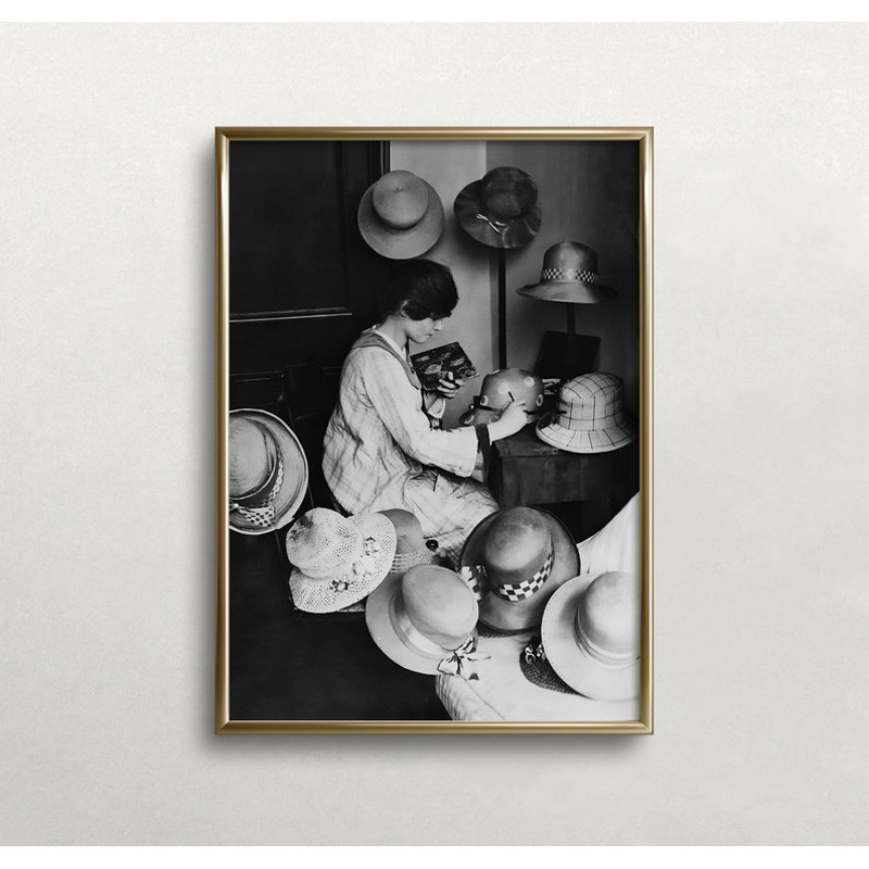 Woman Making Hats, Black and White Art, Vintage Wall Art, Hat Maker, Woman Portrait, Hat Designer Art.jpg