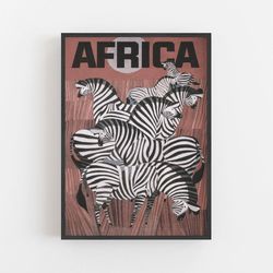 zebra wall art, africa travel poster, vintage wall art, safari print, retro wall decor, boho wall decor