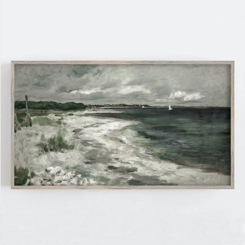 Samsung Frame TV Art, Beach Wall Art, Vintage Wall Art, Coastal Wall Decor, Moody Landscape, Storm Clouds.jpg
