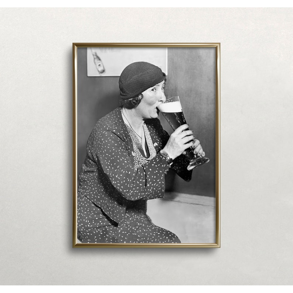 Woman Drinking Beer, Black and White Art, Vintage Wall Art, Beer Lover Print, Bar Wall Decor, Vintage Beer.jpg