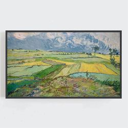 samsung frame tv art, van gogh art, vintage wall art, wheat fields after rain wall art, landscape wall art