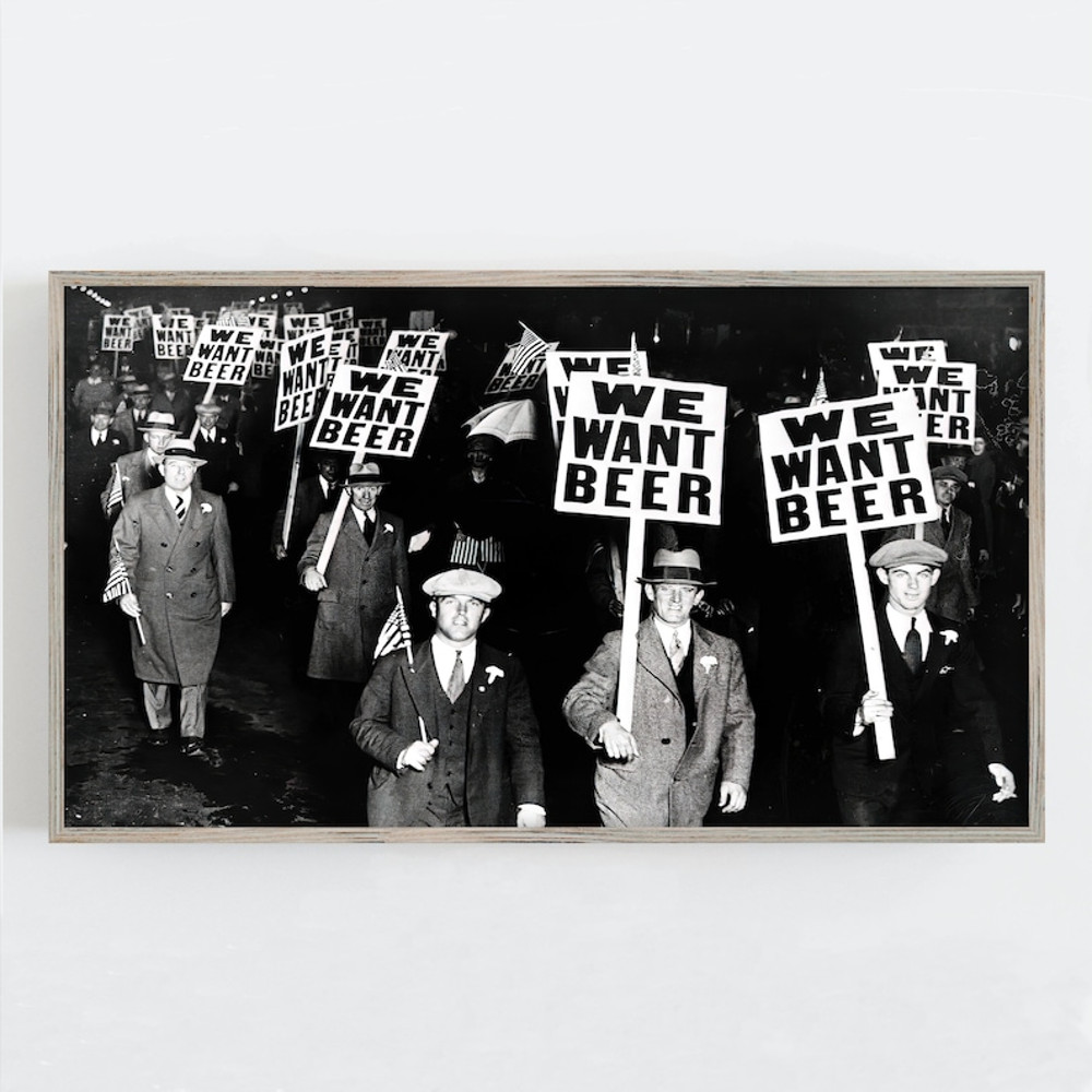 Samsung Frame TV Art, Prohibition Wall Art, Black and White, Vintage Wall Art, We Want Beer, Man Cave Decor.jpg