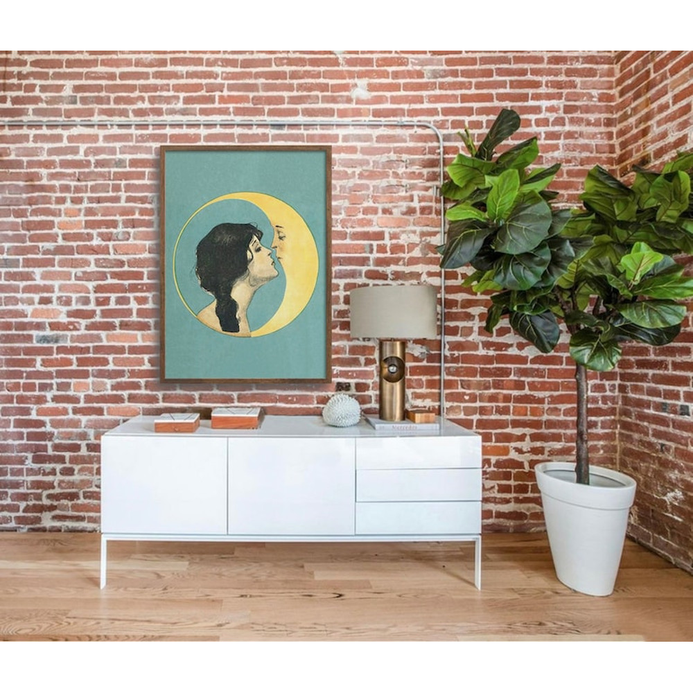 Woman Kissing Moon, Moon Kiss, Moon Wall Art, Vintage Wall Art, Whimsical Victorian Art, Antique Wall Decor.jpg